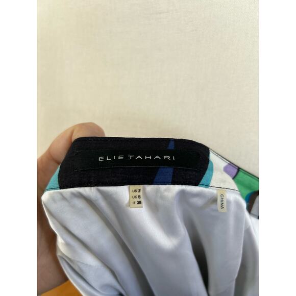 Elie Tahari Blue Green Black Mod Italian Printed A-Line Skirt - Picture 6 of 8